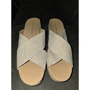 Women's Lucky Brand 'Neeka' Feather Grey Leather Slide Wedge Sandals Sz 11M